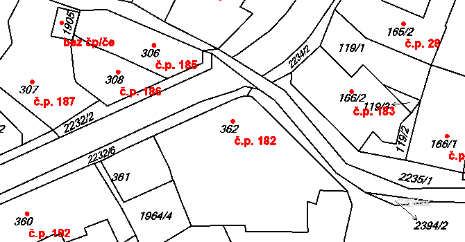 Lomnice nad Popelkou 182 na parcele st. 362 v KÚ Lomnice nad Popelkou, Katastrální mapa