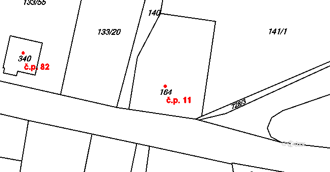 Sekerkovy Loučky 11, Mírová pod Kozákovem na parcele st. 164 v KÚ Sekerkovy Loučky, Katastrální mapa