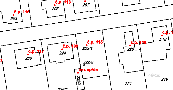 Klepačov 115, Blansko na parcele st. 222/1 v KÚ Klepačov, Katastrální mapa