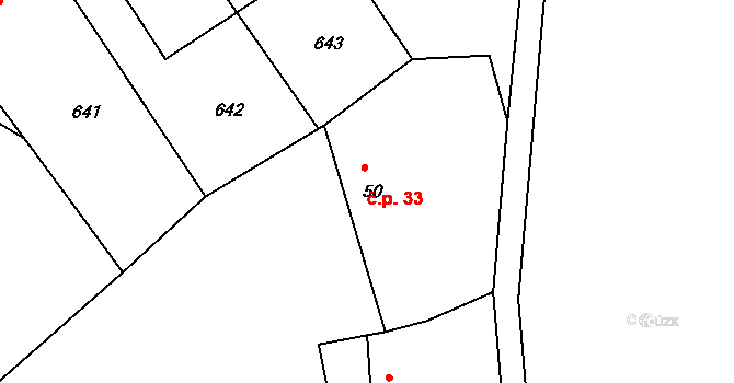 Chlum 33, Pavlíkov na parcele st. 50 v KÚ Chlum u Rakovníka, Katastrální mapa