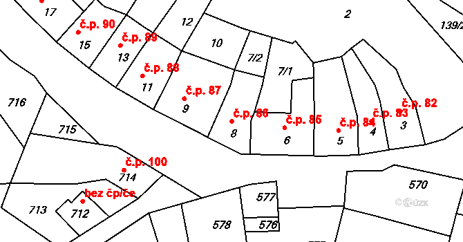 Mimoň III 86, Mimoň na parcele st. 8 v KÚ Mimoň, Katastrální mapa