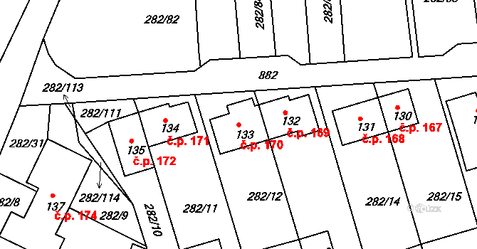Předonín 170, Bechlín na parcele st. 133 v KÚ Předonín, Katastrální mapa