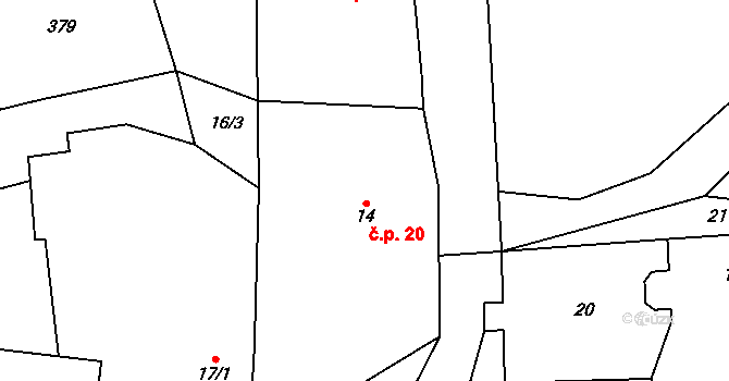 Ječovice 20, Mšené-lázně na parcele st. 14 v KÚ Ječovice, Katastrální mapa