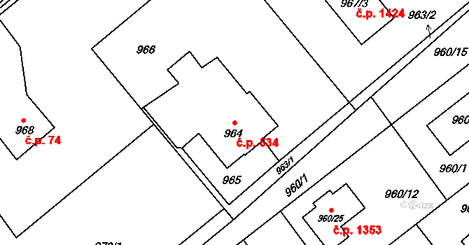 Poruba 534, Orlová na parcele st. 964 v KÚ Poruba u Orlové, Katastrální mapa