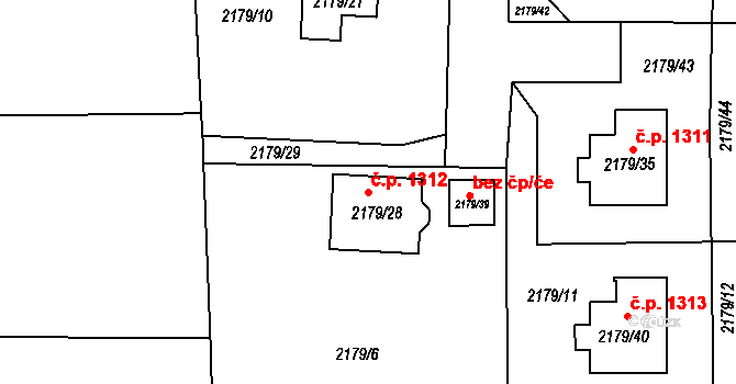 Valašské Meziříčí 1312 na parcele st. 2179/28 v KÚ Valašské Meziříčí-město, Katastrální mapa