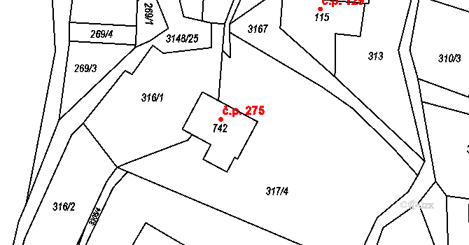 Výprachtice 275 na parcele st. 742 v KÚ Výprachtice, Katastrální mapa