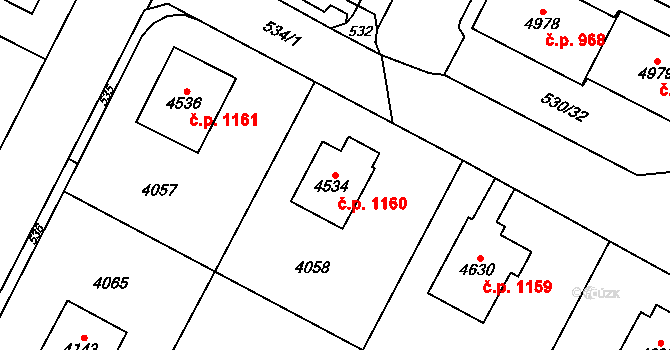 Žamberk 1160 na parcele st. 4534 v KÚ Žamberk, Katastrální mapa