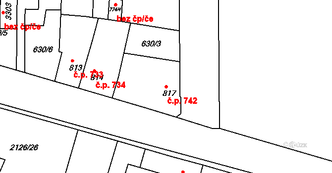 Lysá nad Labem 742 na parcele st. 817 v KÚ Lysá nad Labem, Katastrální mapa