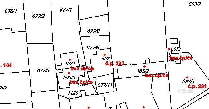 Bohosudov 233, Krupka na parcele st. 523 v KÚ Bohosudov, Katastrální mapa