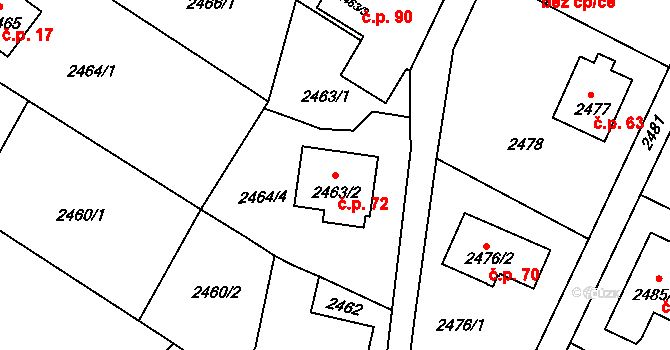 Děčín XXII-Václavov 72, Děčín na parcele st. 2463/2 v KÚ Podmokly, Katastrální mapa