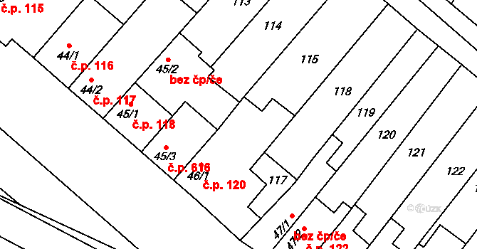 Hrotovice 120 na parcele st. 46/1 v KÚ Hrotovice, Katastrální mapa