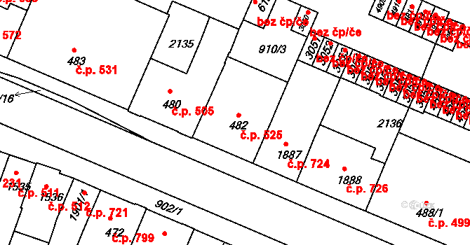 Horka-Domky 525, Třebíč na parcele st. 482 v KÚ Třebíč, Katastrální mapa