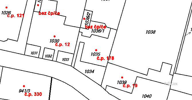 Pudlov 178, Bohumín na parcele st. 1035 v KÚ Pudlov, Katastrální mapa