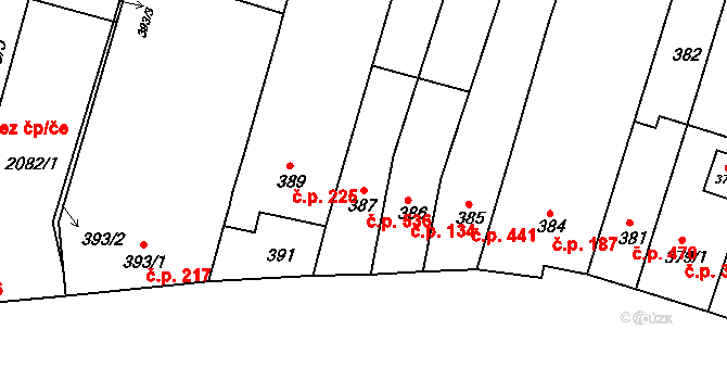 Komín 536, Brno na parcele st. 387 v KÚ Komín, Katastrální mapa