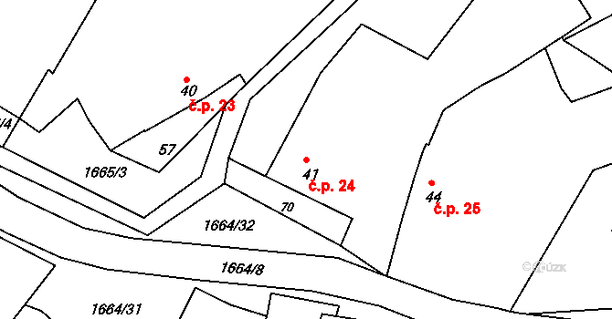 Měrunice 24 na parcele st. 41 v KÚ Měrunice, Katastrální mapa