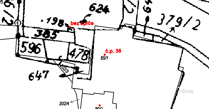 Křemýž 36, Ohníč na parcele st. 80/1 v KÚ Křemýž, Katastrální mapa