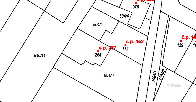 Čečelice 237 na parcele st. 264/1 v KÚ Čečelice, Katastrální mapa