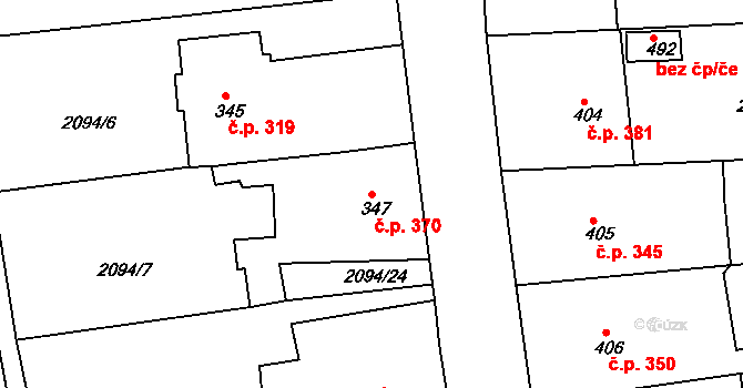 Černilov 370 na parcele st. 347 v KÚ Černilov, Katastrální mapa