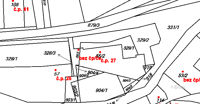 Svídnice 27 na parcele st. 55/2 v KÚ Svídnice u Kostelce nad Orlicí, Katastrální mapa