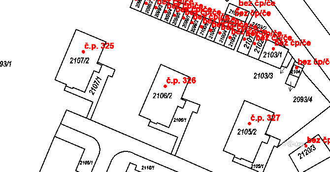 Jablůnka 326 na parcele st. 2106/2 v KÚ Jablůnka, Katastrální mapa