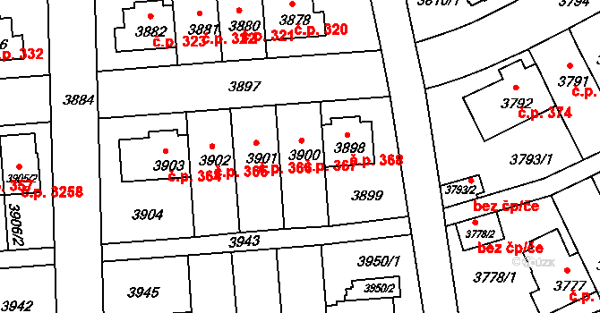 Záběhlice 367, Praha na parcele st. 3900 v KÚ Záběhlice, Katastrální mapa