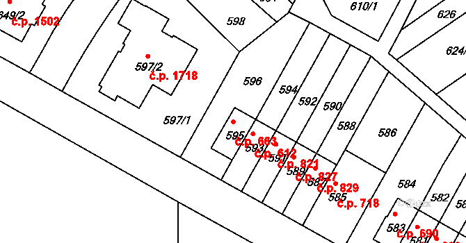 Braník 663, Praha na parcele st. 595 v KÚ Braník, Katastrální mapa