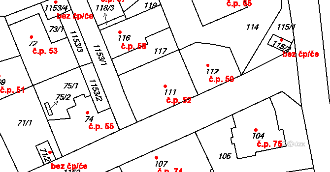 Velká Chuchle 52, Praha na parcele st. 111 v KÚ Velká Chuchle, Katastrální mapa