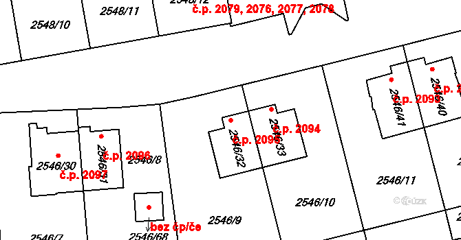 Břevnov 2095, Praha na parcele st. 2546/32 v KÚ Břevnov, Katastrální mapa