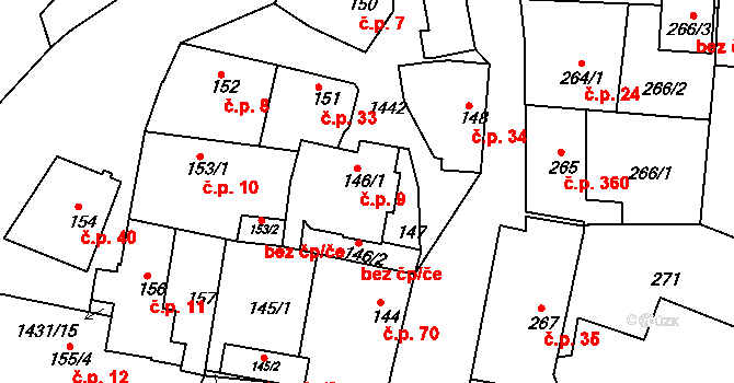 Řepy 9, Praha na parcele st. 146/1 v KÚ Řepy, Katastrální mapa