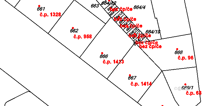 Holešovice 1413, Praha na parcele st. 666 v KÚ Holešovice, Katastrální mapa