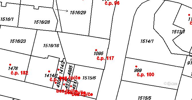 Kryblice 117, Trutnov na parcele st. 1095 v KÚ Trutnov, Katastrální mapa