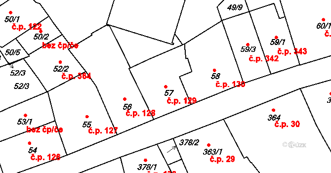 Příbram I 129, Příbram na parcele st. 57 v KÚ Příbram, Katastrální mapa