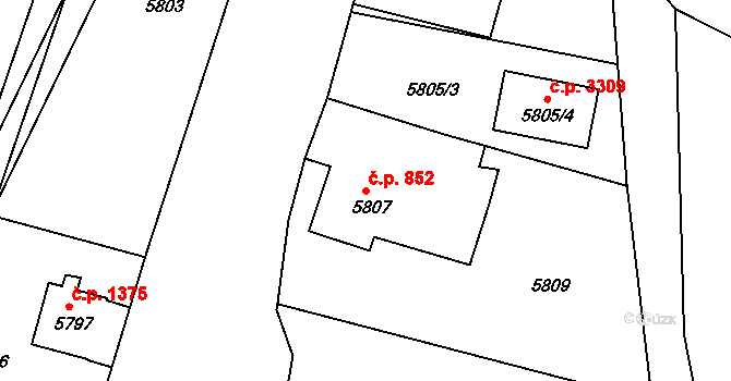 Česká Lípa 852 na parcele st. 5807 v KÚ Česká Lípa, Katastrální mapa