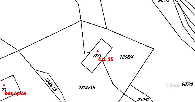 Jindřišská 25, Jirkov na parcele st. 78/1 v KÚ Jindřišská, Katastrální mapa
