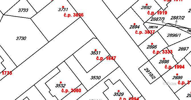 Chomutov 1847 na parcele st. 3531 v KÚ Chomutov I, Katastrální mapa