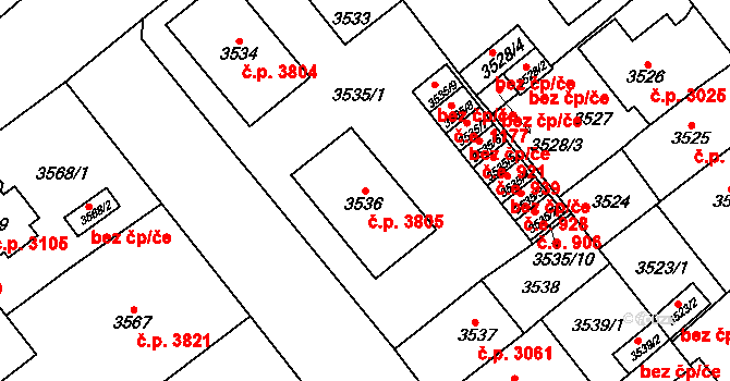 Chomutov 3805 na parcele st. 3536 v KÚ Chomutov I, Katastrální mapa