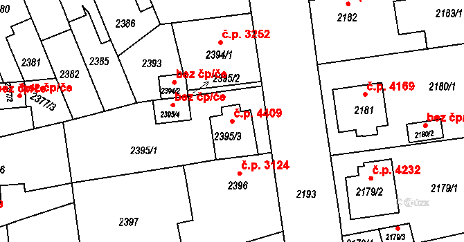 Chomutov 4409 na parcele st. 2395/3 v KÚ Chomutov II, Katastrální mapa