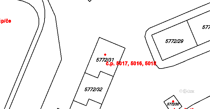 Chomutov 5016,5017,5018 na parcele st. 5772/31 v KÚ Chomutov I, Katastrální mapa