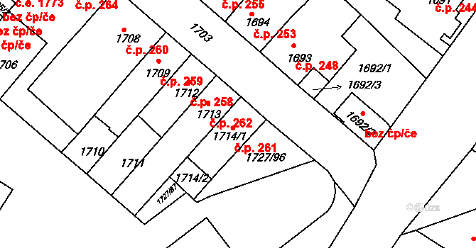 Teplické Předměstí 261, Bílina na parcele st. 1714/1 v KÚ Bílina, Katastrální mapa
