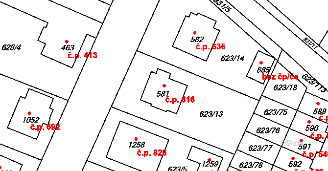 Svobodné Dvory 616, Hradec Králové na parcele st. 581 v KÚ Svobodné Dvory, Katastrální mapa