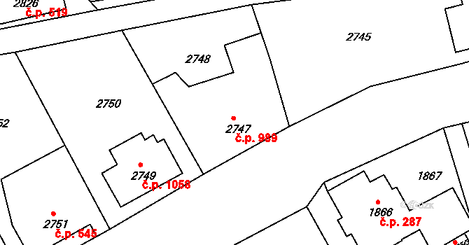 Rumburk 1 989, Rumburk na parcele st. 2747 v KÚ Rumburk, Katastrální mapa