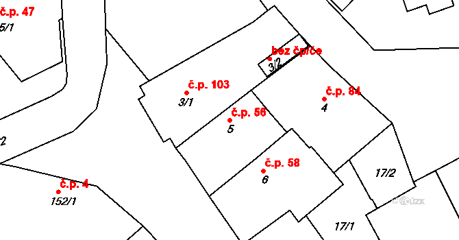 Černice 56, Plzeň na parcele st. 5 v KÚ Černice, Katastrální mapa