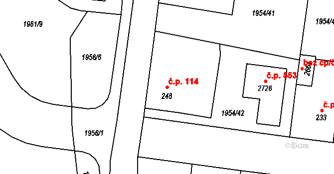 Litice 114, Plzeň na parcele st. 248 v KÚ Litice u Plzně, Katastrální mapa