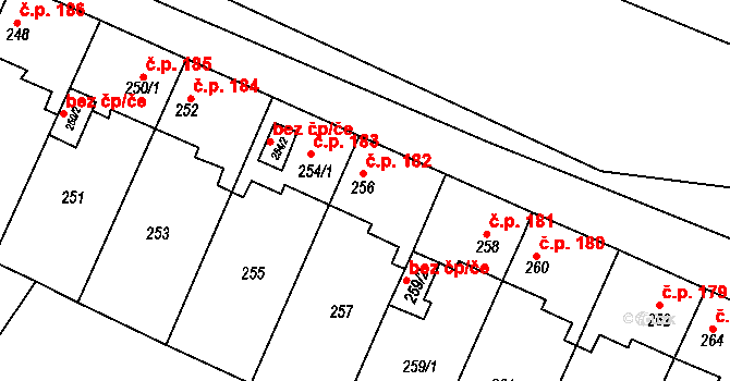 Padochov 182, Oslavany na parcele st. 256 v KÚ Padochov, Katastrální mapa