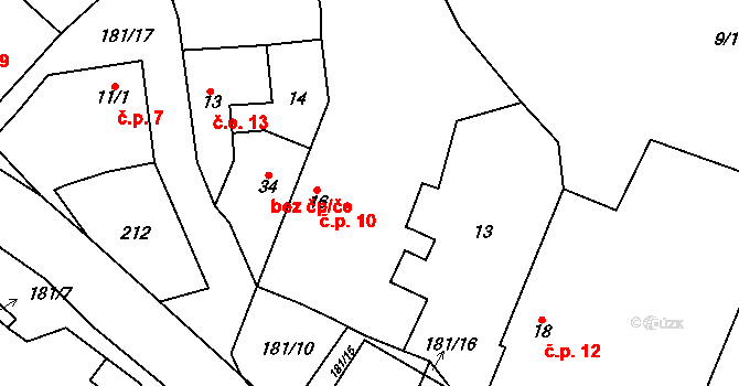 Přebozy 10, Zalešany na parcele st. 16 v KÚ Přebozy, Katastrální mapa