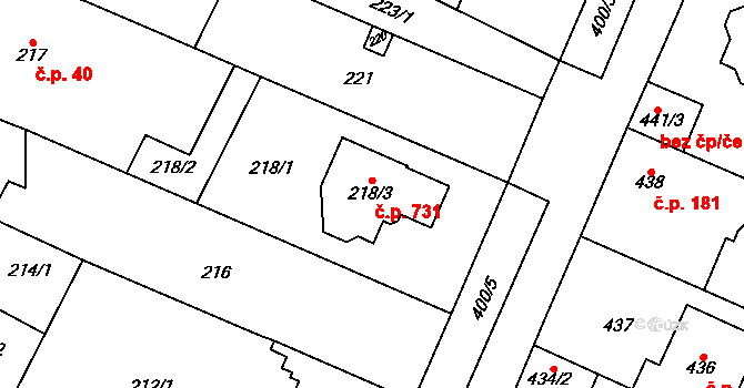 Ďáblice 731, Praha na parcele st. 218/3 v KÚ Ďáblice, Katastrální mapa