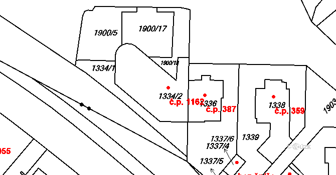 Podolí 1162, Praha na parcele st. 1334/2 v KÚ Podolí, Katastrální mapa
