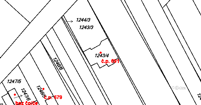 Vnorovy 691 na parcele st. 1243/4 v KÚ Vnorovy, Katastrální mapa