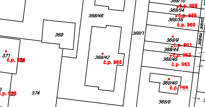 Podivín 965 na parcele st. 368/42 v KÚ Podivín, Katastrální mapa