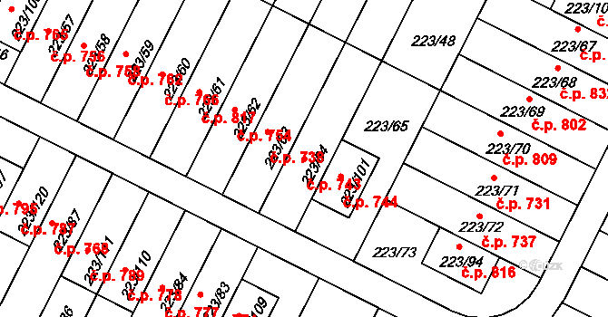 Buštěhrad 743 na parcele st. 223/64 v KÚ Buštěhrad, Katastrální mapa